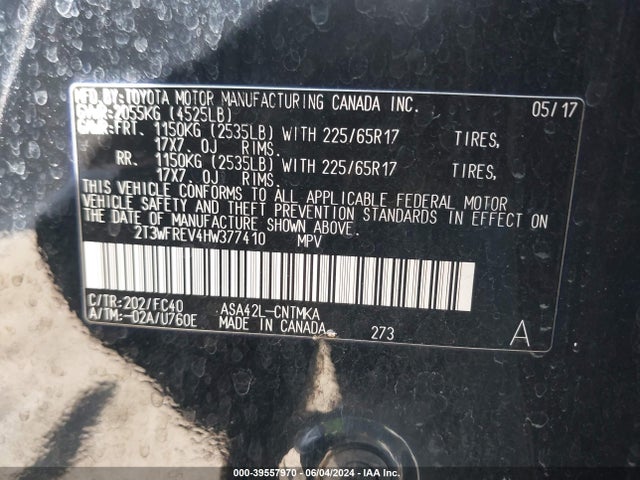 Toyota Rav4 Xle 2017 2T3WFREV4HW377410 Image 9