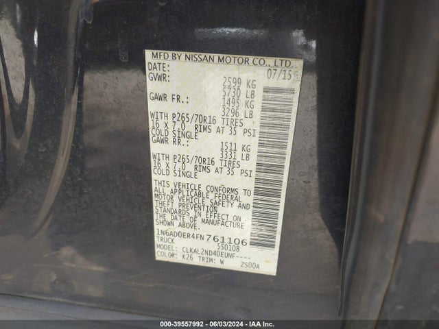Nissan Frontier Sv 2015 1N6AD0ER4FN761106 Image 9