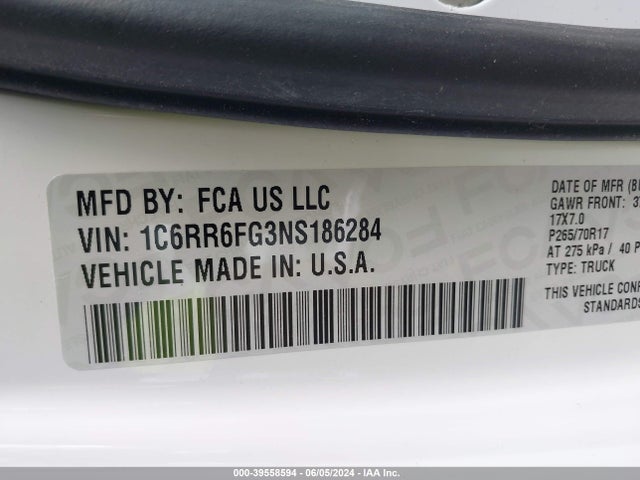 1C6RR6FG3NS186284 RAM 1500 Classic Tradesman Quad Cab 4x2 6'4 Box
