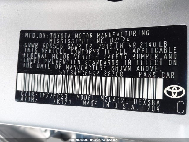 Toyota COROLLA SE 2024 5YFS4MCE9RP188788 Image 9