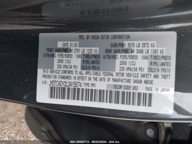 JM3TCADY0L0415874 Mazda Cx-9 Grand Touring