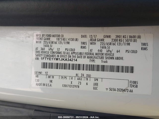 Ford Transit-150 2018 1FTYE1YM1JKA34214 Image 9