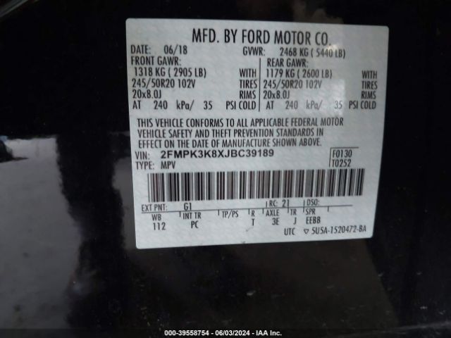 2FMPK3K8XJBC39189 Ford Edge Titanium