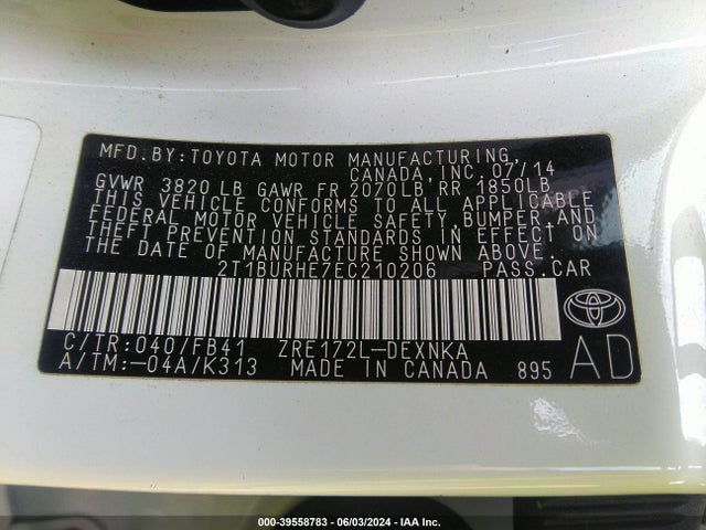 Toyota COROLLA LE 2014 2T1BURHE7EC210206 Image 9