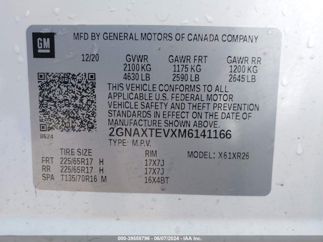 Chevrolet Equinox Awd 2fl 2021 2GNAXTEVXM6141166 Image 9