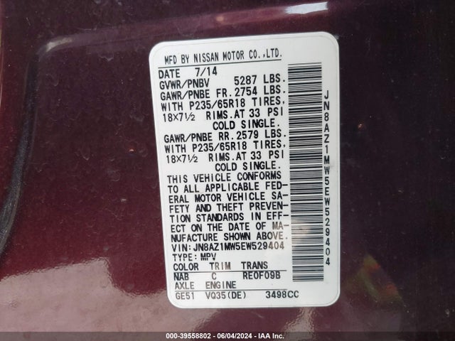 Nissan MURANO SL 2014 JN8AZ1MW5EW529404 Image 9