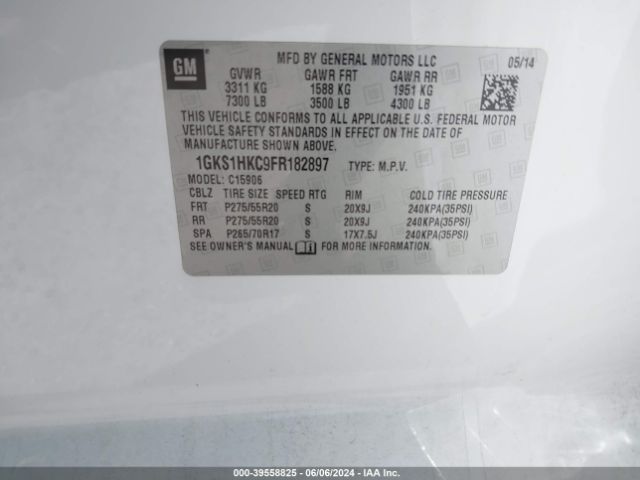 1GKS1HKC9FR182897 GMC Yukon Xl 1500 Slt