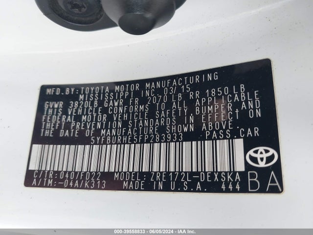 Toyota Corolla S 2015 5YFBURHE5FP283933 Image 9