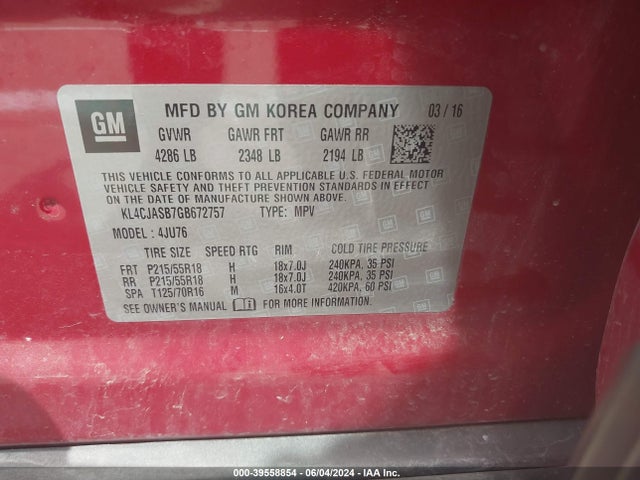KL4CJASB7GB672757 Buick Encore