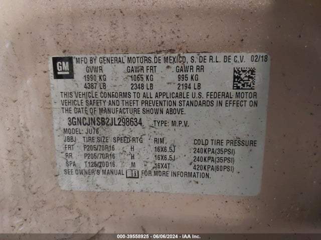 Chevrolet TRAX LS 2018 3GNCJNSB2JL298634 Image 9