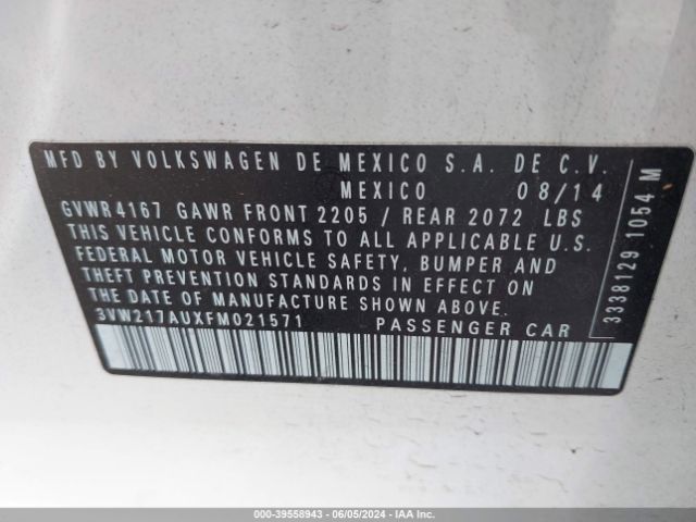 3VW217AUXFM021571 Volkswagen Golf Tsi S 4-door
