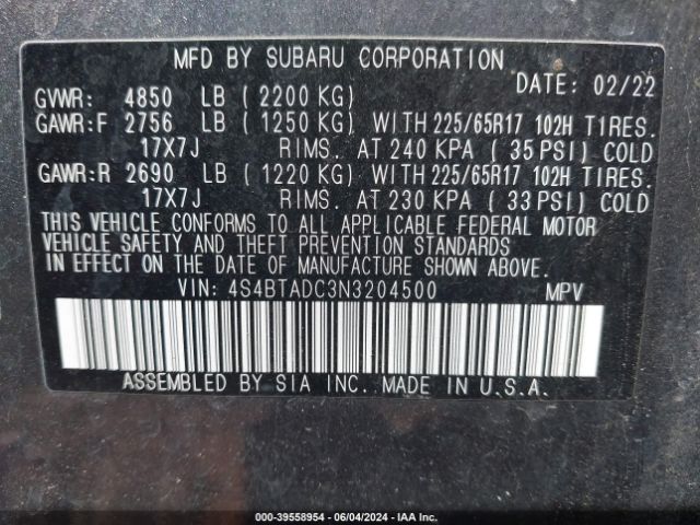 4S4BTADC3N3204500 Subaru Outback Premium
