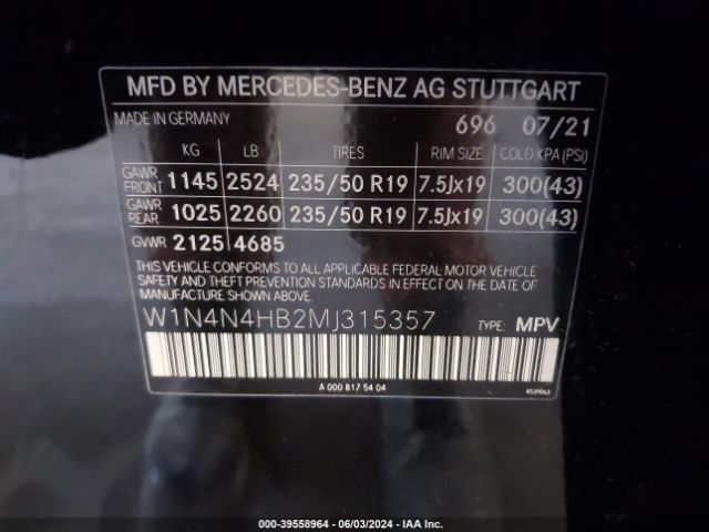 W1N4N4HB2MJ315357 Mercedes-Benz Gla 250 4matic