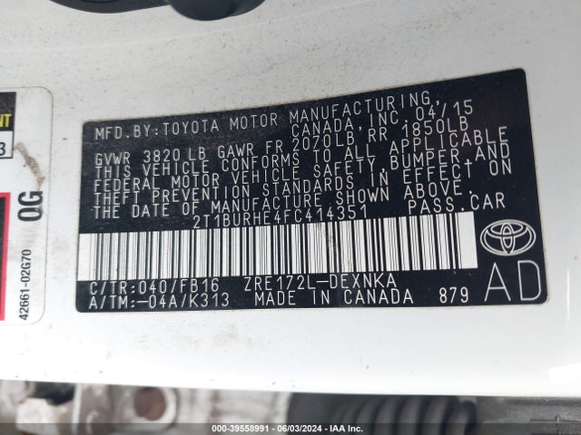 Toyota COROLLA LE 2015 2T1BURHE4FC414351 Image 9