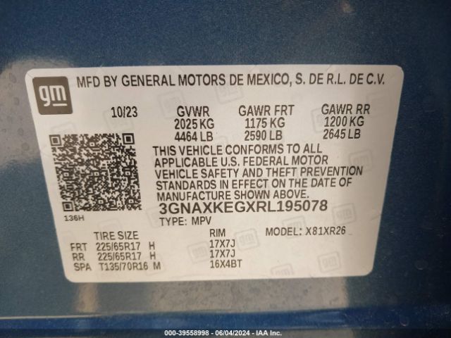 3GNAXKEGXRL195078 Chevrolet Equinox Fwd Lt