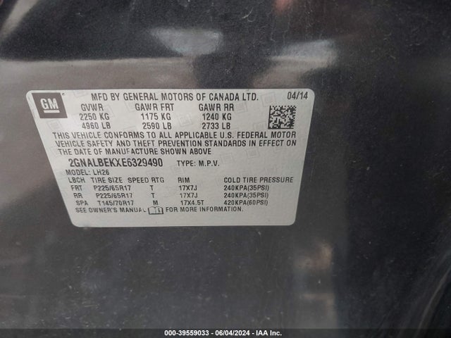 Chevrolet EQUINOX 1LT 2014 2GNALBEKXE6329490 Image 9