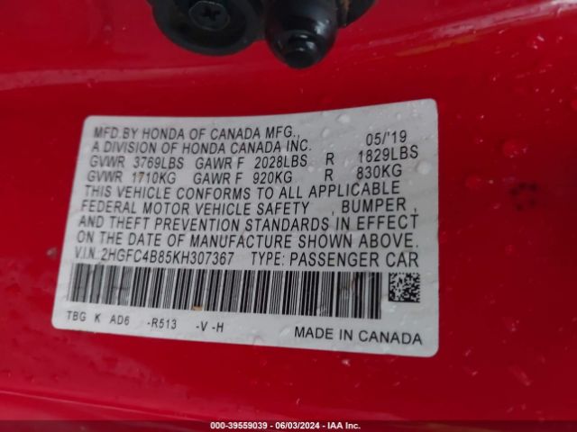 2HGFC4B85KH307367 Honda Civic Sport