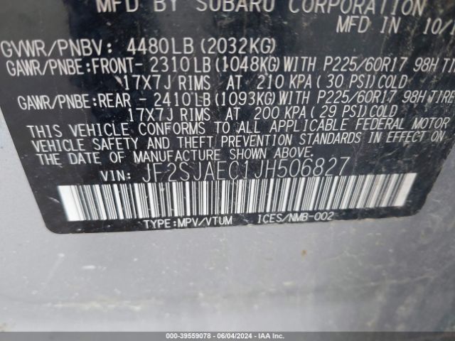 JF2SJAEC1JH506827 Subaru Forester 2.5i Premium