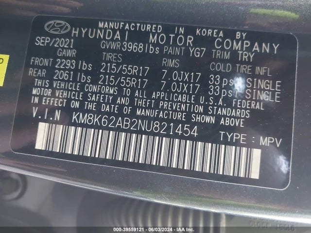 Hyundai Kona Sel 2022 KM8K62AB2NU821454 Image 9