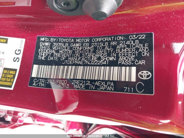 Toyota COROLLA LE 2022 JTDEPMAE7NJ222541 Image 9