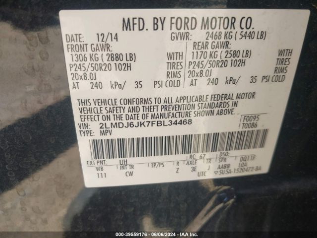 2LMDJ6JK7FBL34468 Lincoln MKX