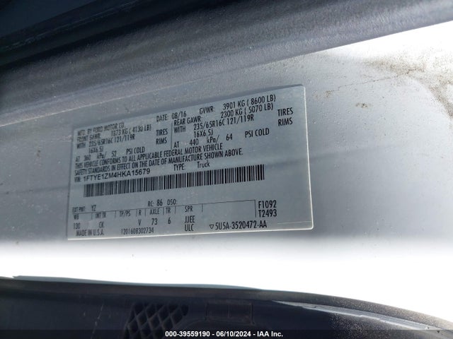 Ford Transit-150 2017 1FTYE1ZM4HKA15679 Image 9