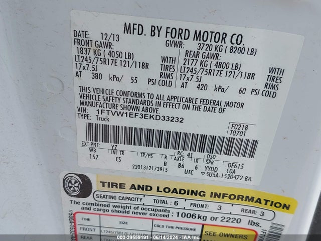 Ford F-150 Xl 2014 1FTVW1EF3EKD33232 Image 9