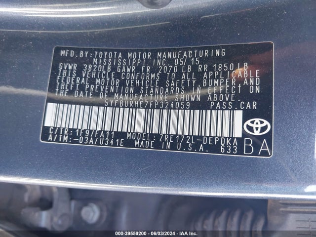 Toyota COROLLA L 2015 5YFBURHE7FP324059 Image 9