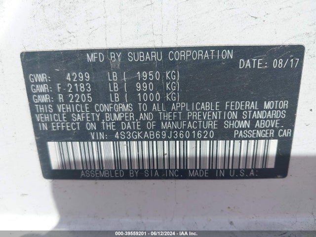 Aukcja sprzedaży 2018 Subaru Impreza 2.0i Premium, vin: 4S3GKAB69J3601620, numer aukcji: 39559201