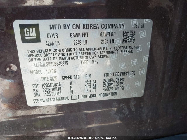 Chevrolet Trax Fwd Lt 2020 KL7CJLSB6LB345825 Image 9