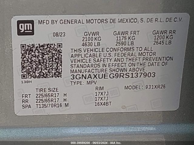 3GNAXUEG9RS137903 Chevrolet Equinox Awd Lt