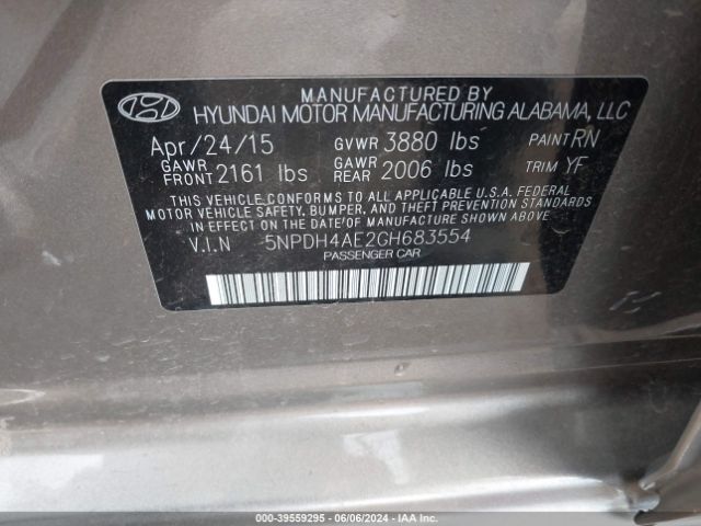 5NPDH4AE2GH683554 Hyundai ELANTRA SE