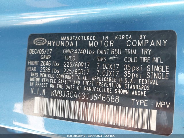 Hyundai TUCSON SEL 2018 KM8J3CA43JU646668 Image 9