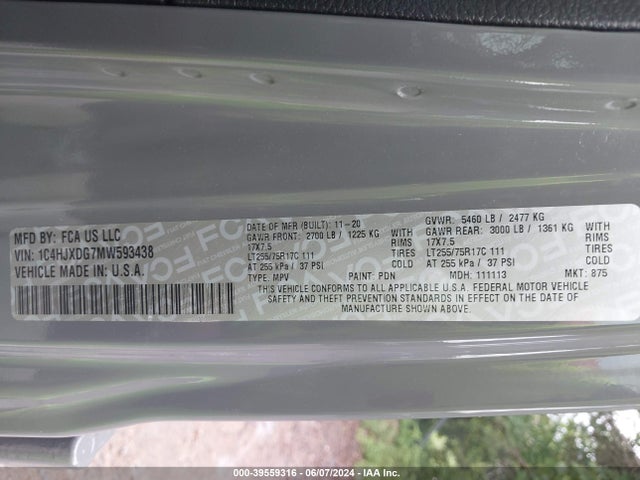 1C4HJXDG7MW593438 Jeep Wrangler Unlimited Willys 4x4