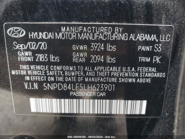 5NPD84LF5LH623901 Hyundai ELANTRA SEL