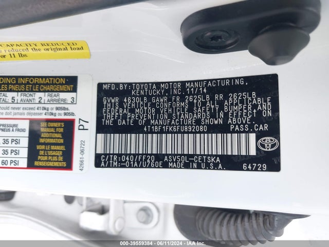 Toyota CAMRY SE 2015 4T1BF1FK6FU892080 Image 9