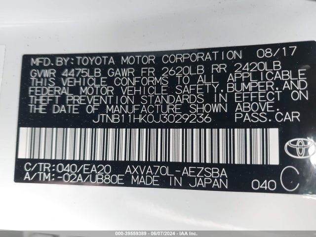 Toyota CAMRY SE 2018 JTNB11HK0J3029236 Image 9