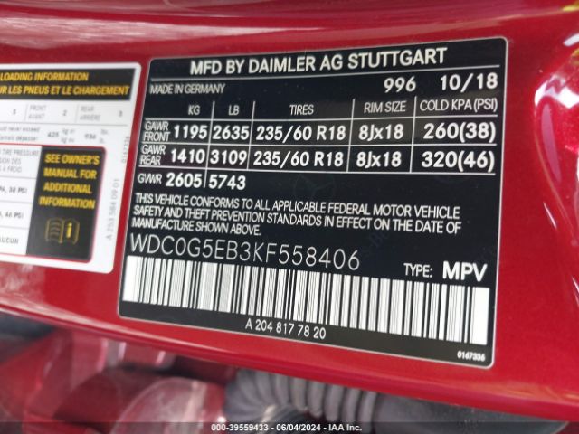 WDC0G5EB3KF558406 Mercedes-Benz Glc 350e 4matic