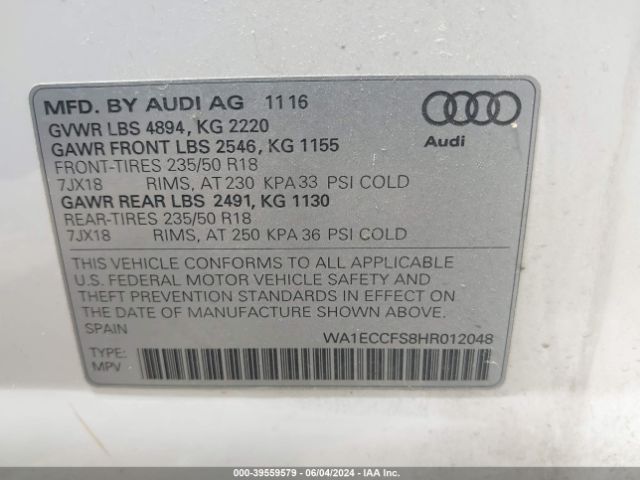 WA1ECCFS8HR012048 Audi Q3 2.0t Premium