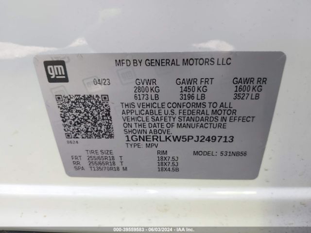 1GNERLKW5PJ249713 Chevrolet Traverse Fwd 1fl