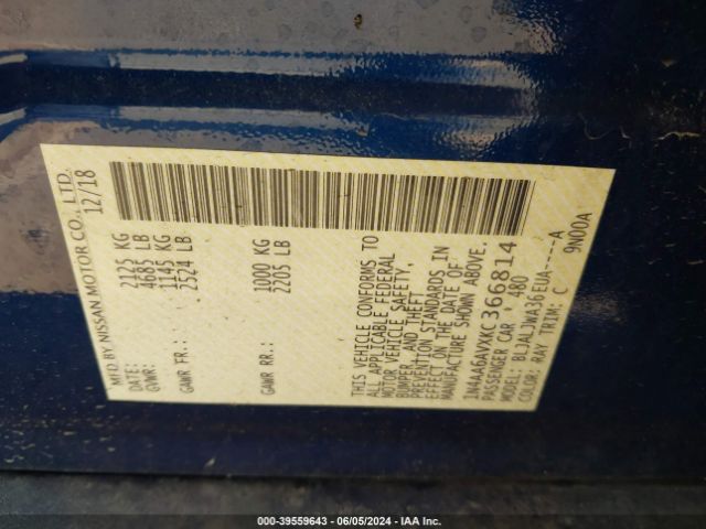 1N4AA6AVXKC366814 Nissan Maxima 3.5 Sv