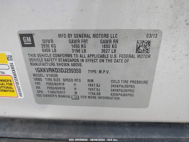 Продаж на аукціоні авто 2013 Gmc Acadia Slt-1, vin: 1GKKVRKD3DJ209350, номер лоту: 39559656