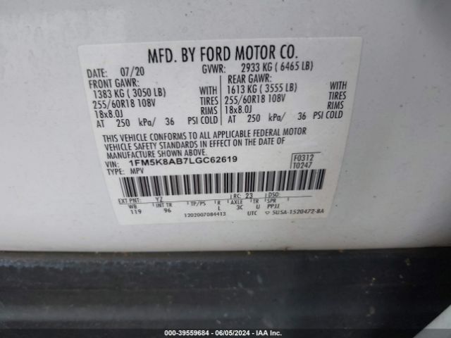 1FM5K8AB7LGC62619 Ford Police Interceptor Utility