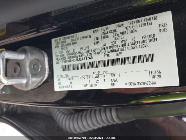 Ford ESCAPE SEL 2020 1FMCU0H65LUA61749 Image 9