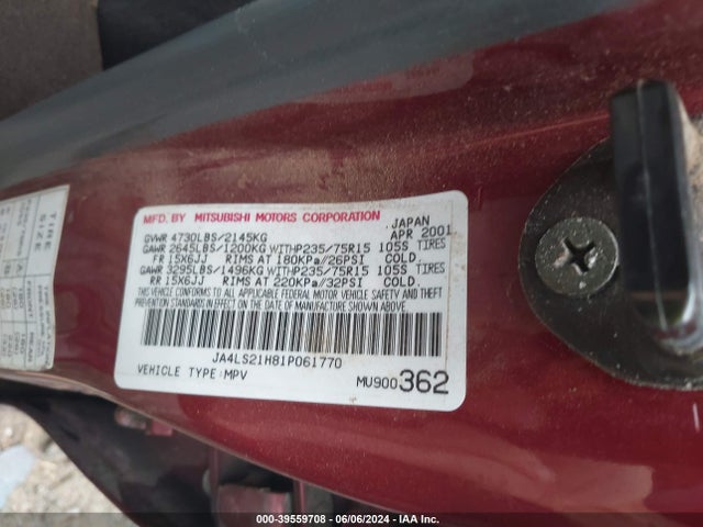 2001 MITSUBISHI MONTERO SPORT JA4LS21H81P061770 Photo 8