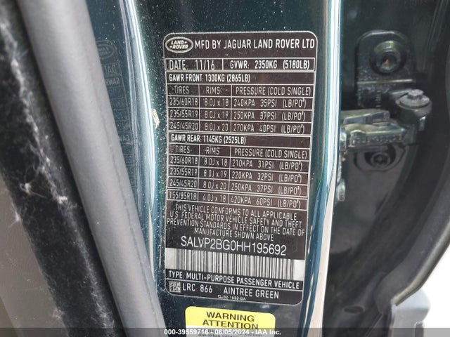 SALVP2BG0HH195692 Land Rover Range Rover Evoque Se/se Premium