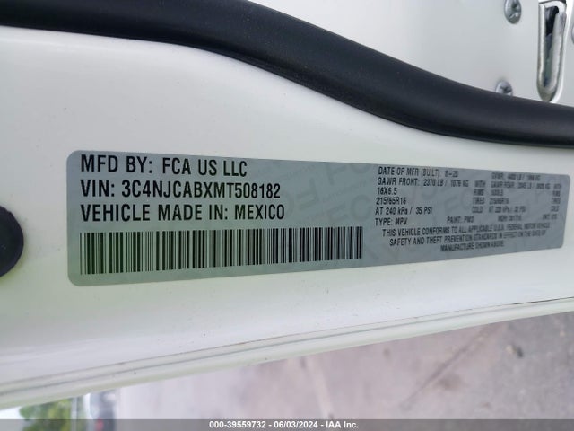 3C4NJCABXMT508182 Jeep Compass Sport Fwd