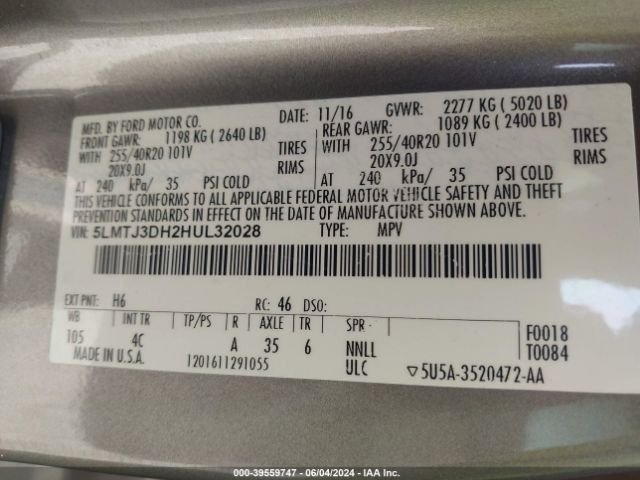 5LMTJ3DH2HUL32028 Lincoln Mkc Reserve