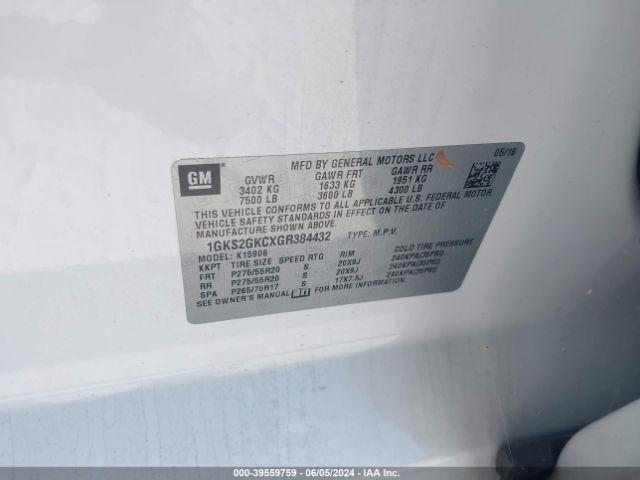 1GKS2GKCXGR384432 GMC Yukon Xl Slt