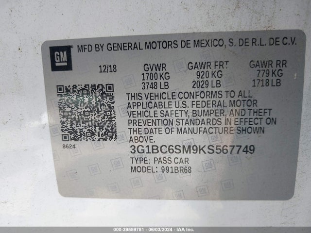 Chevrolet CRUZE LS 2019 3G1BC6SM9KS567749 Image 9